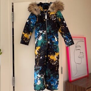 Stylish Kids super warm snowsuit with fox Fur Hood.